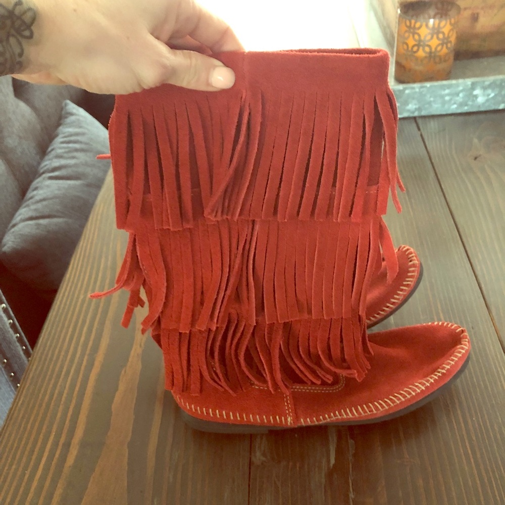 Red Minnetonka boots